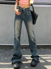 Distressed Burr Waist Buckle Design Boyfriend Jeans